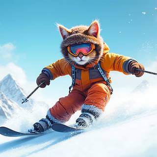 Cat On Ski Wallpaper 