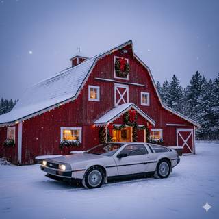 Delorean at a Farm during Christmas