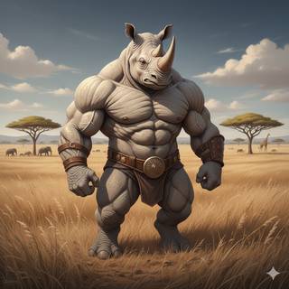 Anthropomorphic White Rhino with a Muscular Body