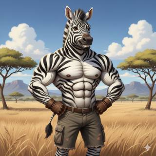 Anthropomorphic Zebra with a Muscular Body