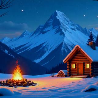 Winter Cabin Wallpaper