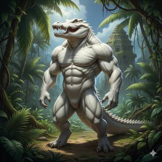 Anthropomorphic White Crocodile with a Muscular Body