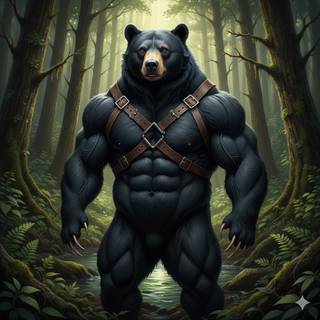 Anthropomorphic Black Bear with a Muscular Body