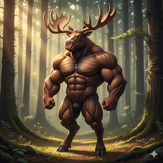 Anthropomorphic Moose with a Muscular Body