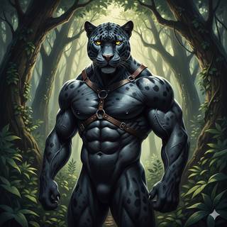 Anthropomorphic Panther with a Muscular Body