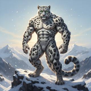 Anthropomorphic Snow Leopard with a Muscular Body