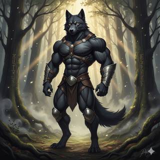 Anthropomorphic Black Wolf with a Muscular Body