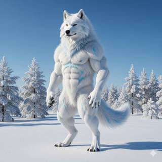Anthropomorphic Arctic Wolf with a Muscular Body