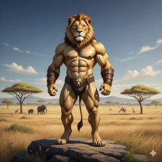 Anthropomorphic Lion with a Muscular Body