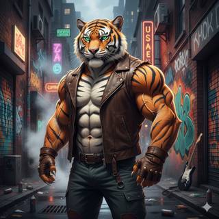 Anthropomorphic Tiger with a Muscular Body