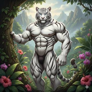 Anthropomorphic White Tiger with a Muscular Body