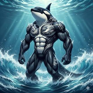 Anthropomorphic Orca Whale with a Muscular Body