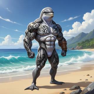 Anthropomorphic Bottlenose Dolphin with a Muscular Body