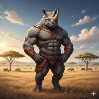 Anthropomorphic Black Rhino with a Muscular Body