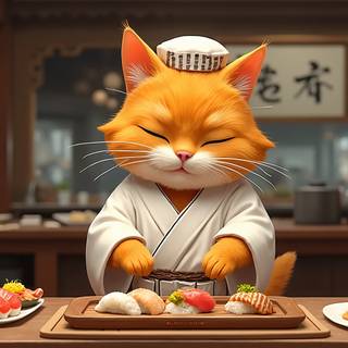 Ginger Cat Makes Sushi