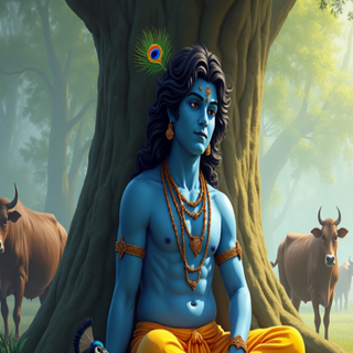 Lord Krishna Sitting in Tree 