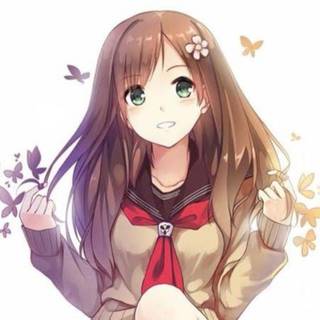 cute anime girl with butterflys 