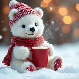 Cute Fluffy Teddy Bear With A Cup