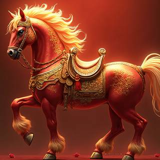 Red Horse With Chinese Ornaments