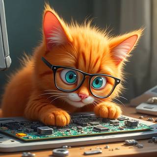 Cat Is Fixing A Smartphone