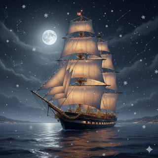 Tall Ship sailing on Christmas Night