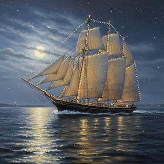 Great Lake Schooner sailing on Christmas night