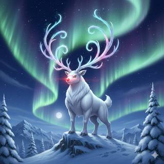 Fakemon Pokemon: Mythical Rudolph with Aurora Borealis