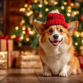 Corgi In A Red Christmas Hat