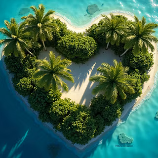 Tropical Island Shaped Like Heart