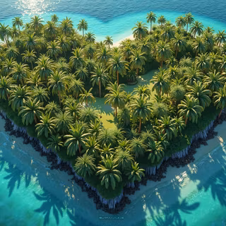 Tropical Island Shaped Like Heart With Palm Trees