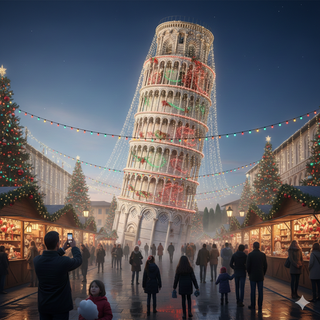 Christmas Lights on Leaning Tower of Pisa