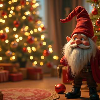 Cute Gnome Near Christmas Tree