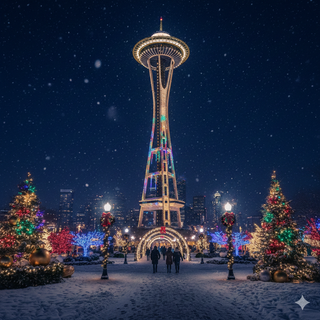 Christmas Lights on Seattle Space Needle