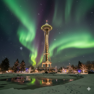Seattle Space Needle on Christmas Night