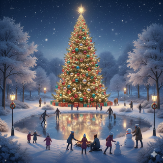 Giant Christmas Tree towering over a Park