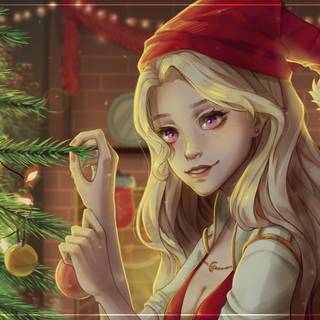 Anime girl at Christmas by Vivian Lawrence