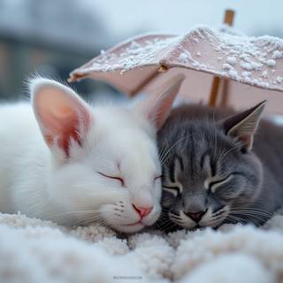 Cats Sleeping Under An Umbrella