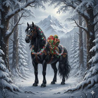 Mythical Christmas Black Horse