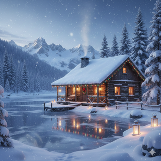 Christmas at a Cozy Lakeside Cabin in the Mountains