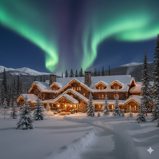 Christmas at a Rustic Hotel with Aurora Borealis