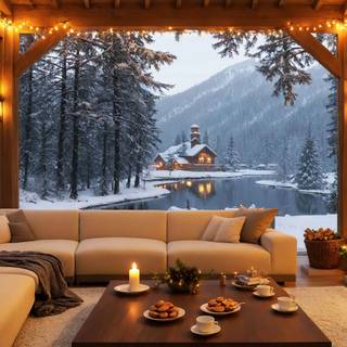 Cozy Christmas terrace by the lake