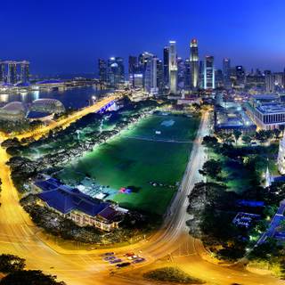 Singapore Marina Bay Cityscape At Blue Hour