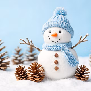 Snowman In A Blue Hat & Scarf
