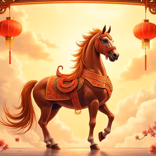 Red Horse With Chinese Ornaments