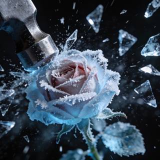 Frozen Rose Smashed By Hammer