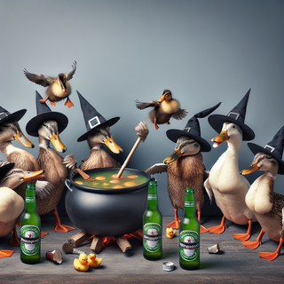 Silly duck in witch costume 