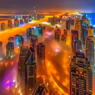 Skyscrapers Rising Into The Clouds