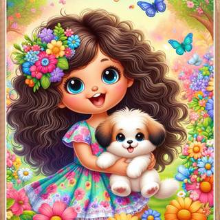 LITTLE GIRL AND PUPPY