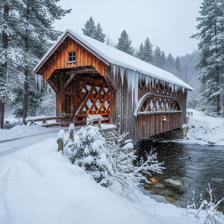 Wooden Covered Bridge during Winter