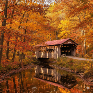 Wooden Covered Bridge during Autumn